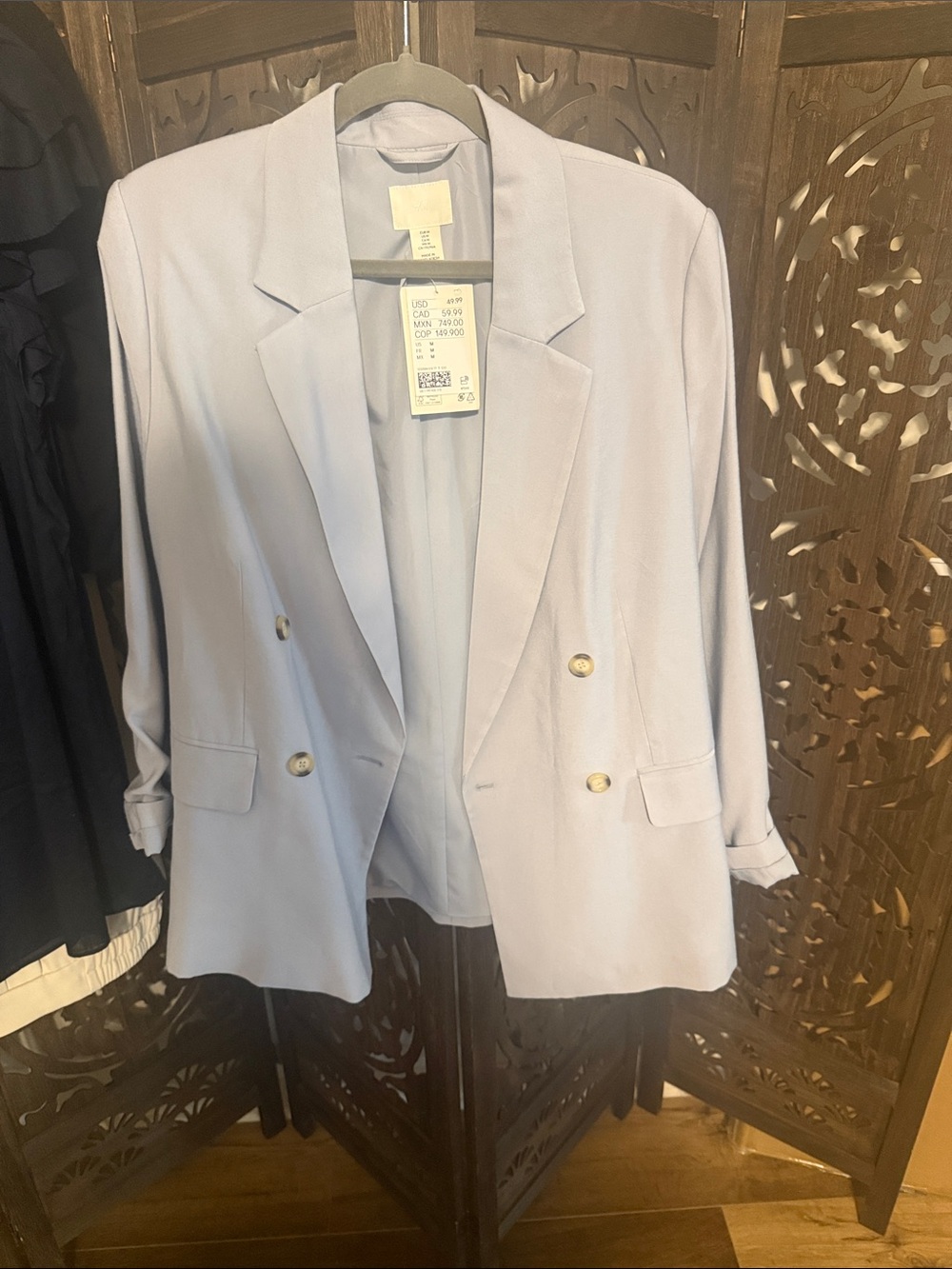 H&M Light Blue Double-Breasted Blazer with Gold Buttons